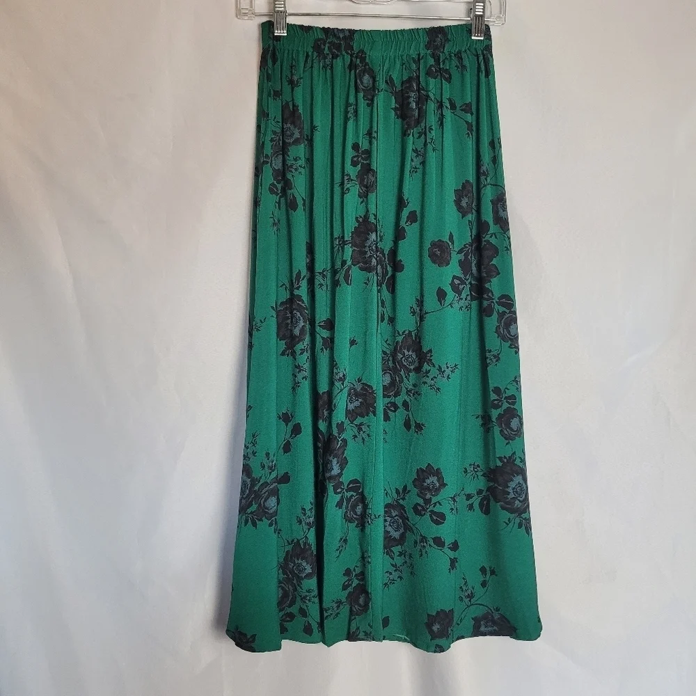 Band of the Free Etta Emerald Black Floral Midi Skirt Women's Size XS NWT